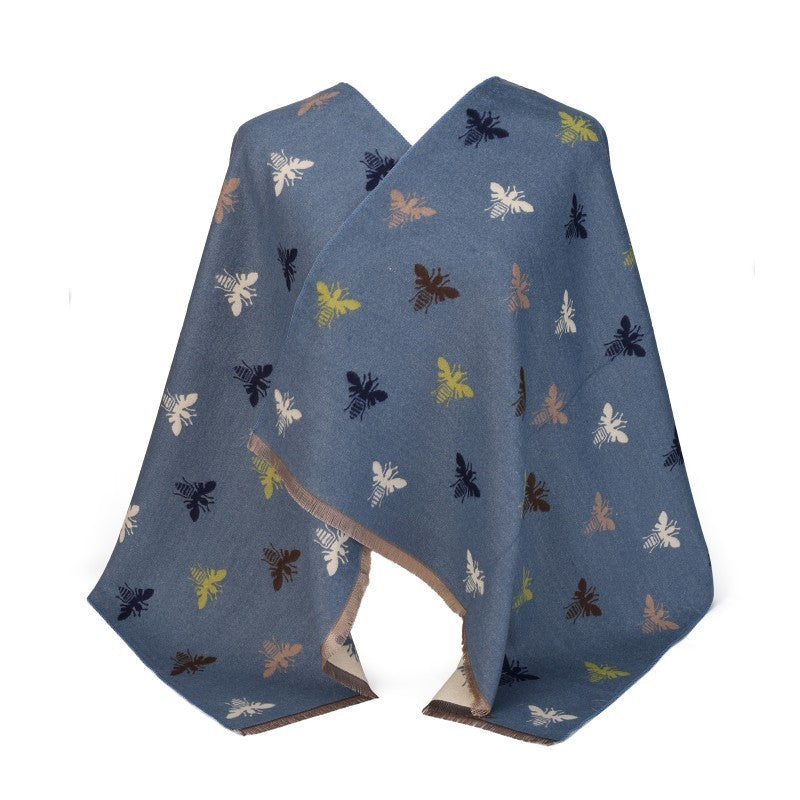 Luxury 100% Cotton Bee Print Scarf Shawl Wrap – Soft Oversized Fashion Accessory