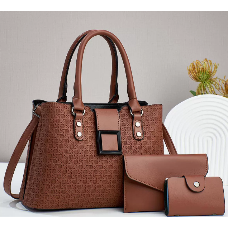 Women’s 3 Piece Embossed Tote Handbag Shoulder Crossbody Bag Purse Set