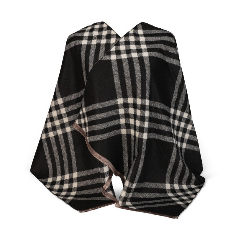 Oversized Checked Shawl Wrap – 100% Cotton Scarf Poncho Style (180cm × 65cm)