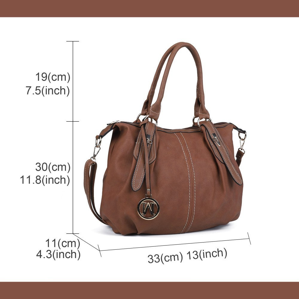 Women’s PU Leather Shoulder Tote Handbag Large Capacity Satchel Bag – Brown
