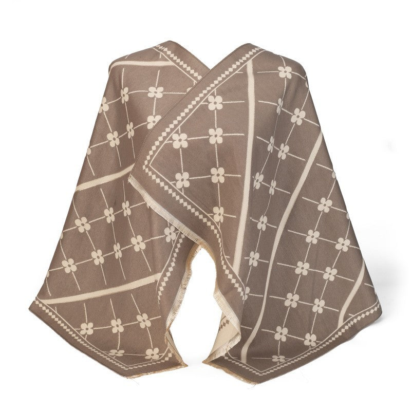 Floral Grid Oversized Shawl Wrap – 100% Cotton Scarf Poncho Style (180cm × 65cm)