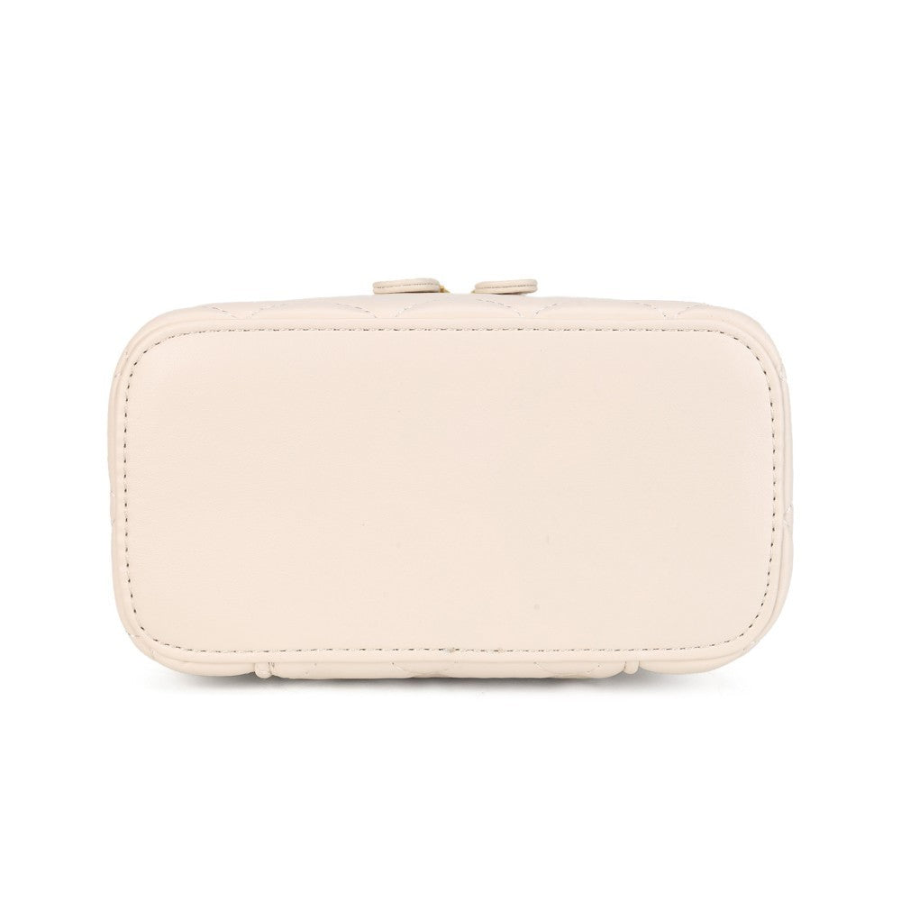 Women’s Quilted PU Mini Crossbody Shoulder Bag Chain Handbag Box Purse Beige