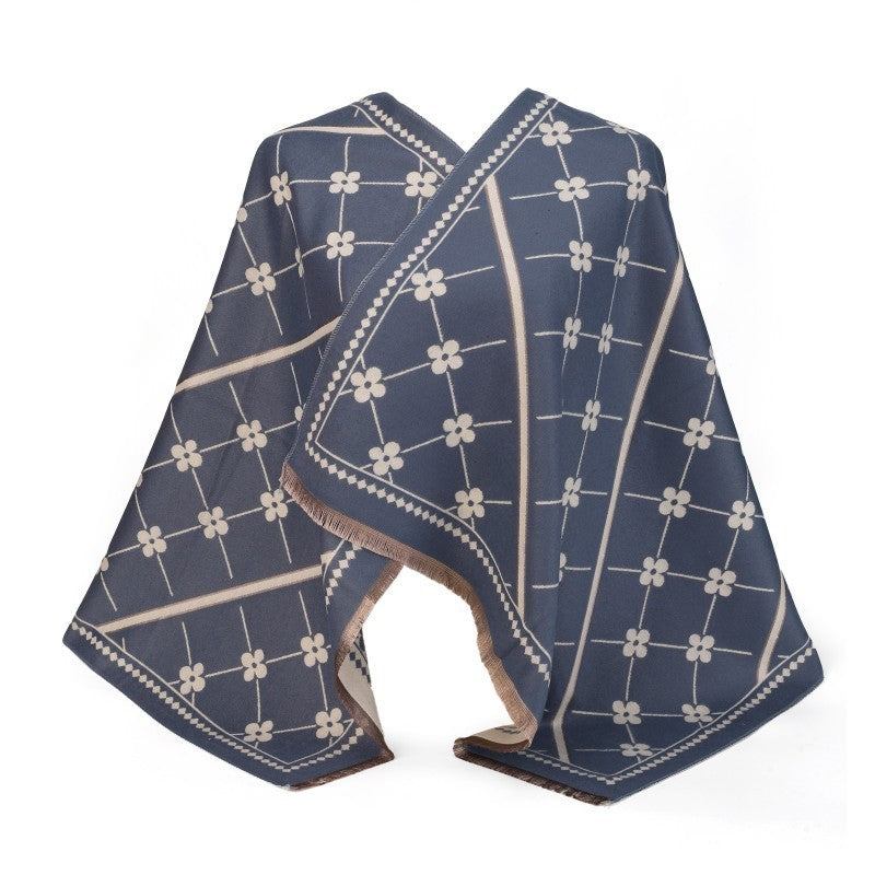 Floral Grid Oversized Shawl Wrap – 100% Cotton Scarf Poncho Style (180cm × 65cm)