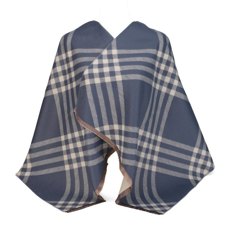 Oversized Checked Shawl Wrap – 100% Cotton Scarf Poncho Style (180cm × 65cm)