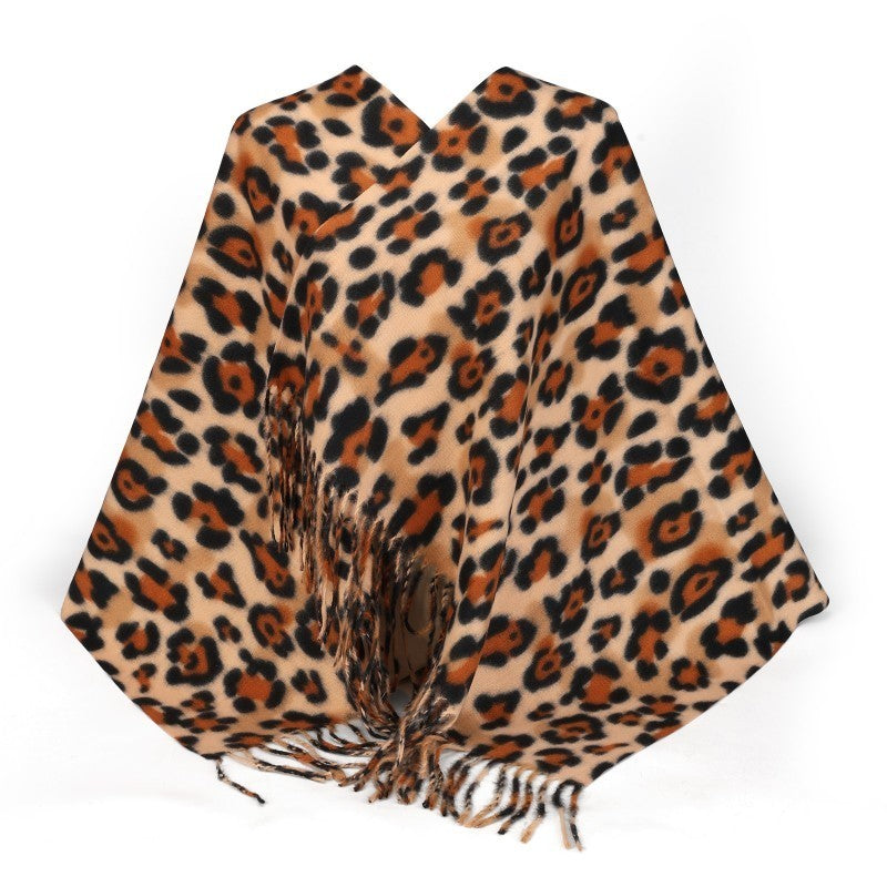 Leopard Print Shawl Scarf – Women’s Large Cotton Wrap | Winter Fashion Poncho