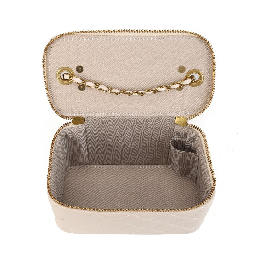 Women’s Quilted PU Mini Crossbody Shoulder Bag Chain Handbag Box Purse Beige