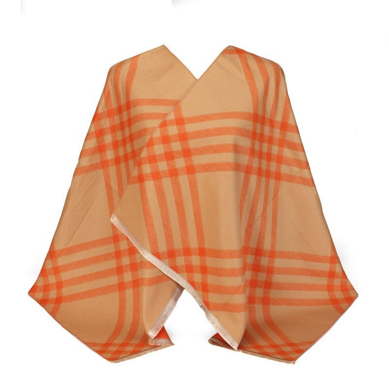 Oversized Checked Shawl Wrap – 100% Cotton Scarf Poncho Style (180cm × 65cm)