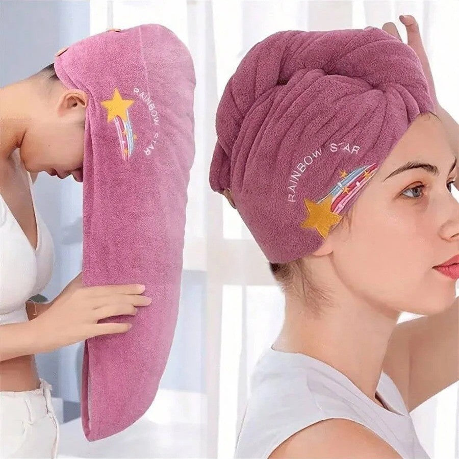 2x Microfiber Hair Drying Towel Wrap – Quick Dry Turban (Pink & Blue Set)