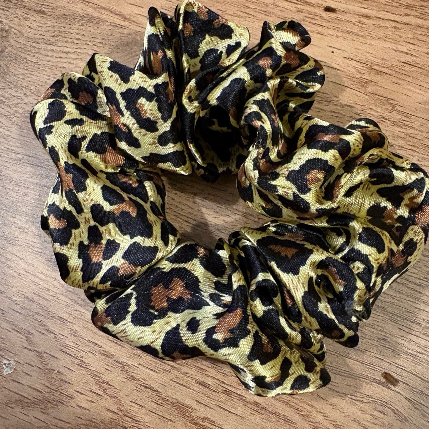 Handmade Large Satin Scrunchie Leopard Print Hair Bobble Ponytail Holder
