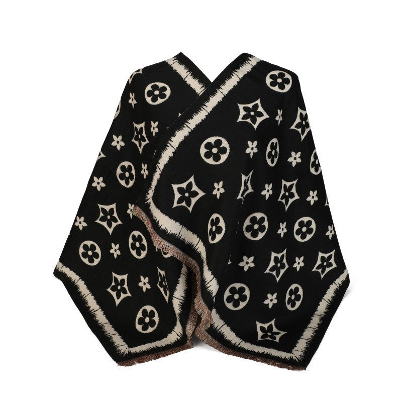 Patterned Oversized Shawl Wrap – 100% Cotton Scarf Poncho Style (180cm × 65cm)