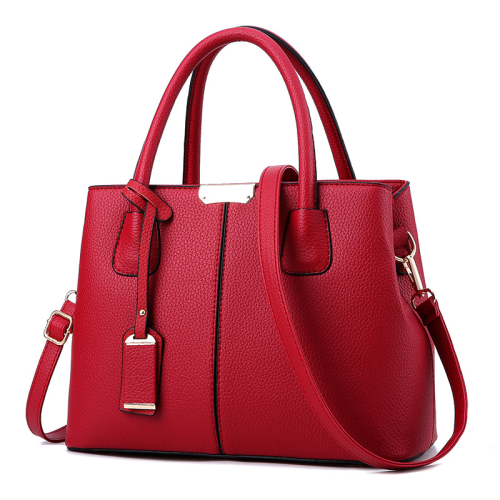 CT44936 RED Chic PU Leather Handbag with Lychee Pattern