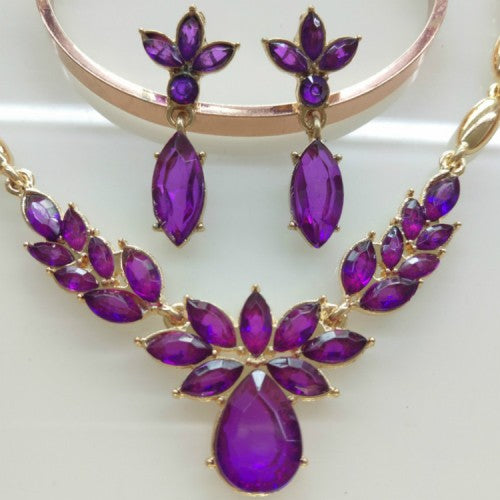 NL0024 Women's Earrings and Necklace Set - Purple