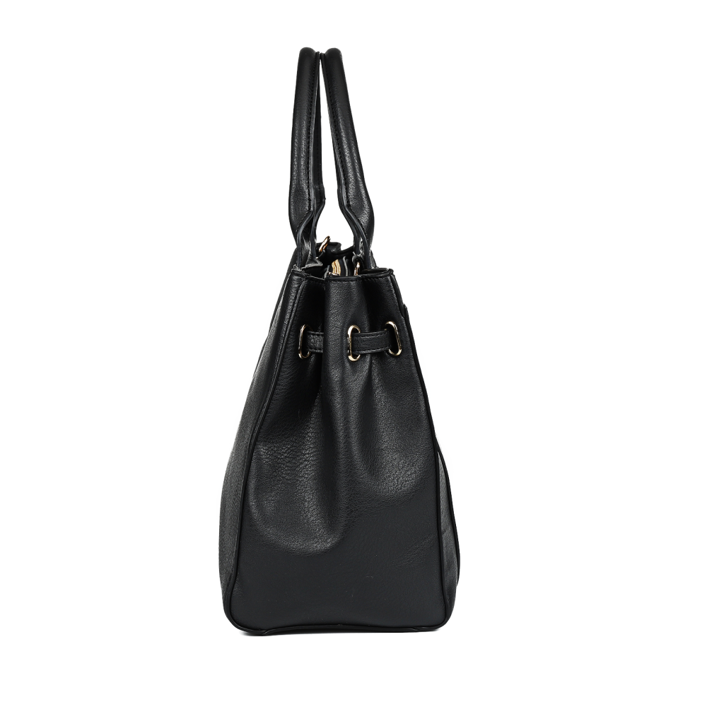 Elegant Black PU Leather Handbag with Zipper Closure & Dual Handles