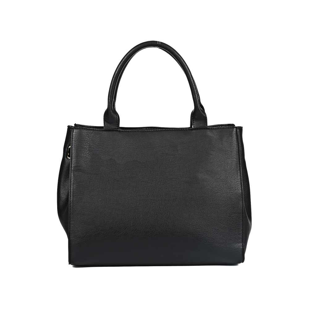 Elegant Black PU Leather Handbag with Zipper Closure & Dual Handles