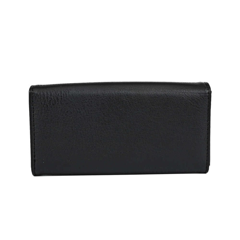 Classic Black PU Leather Clutch Wallet with Card Holder & Coin Pocket – Gold Clasp Closure