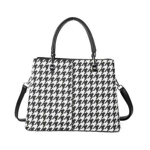 PU Leather Houndstooth Handbag with Matching Purse – Large Capacity Tote Bag Set
