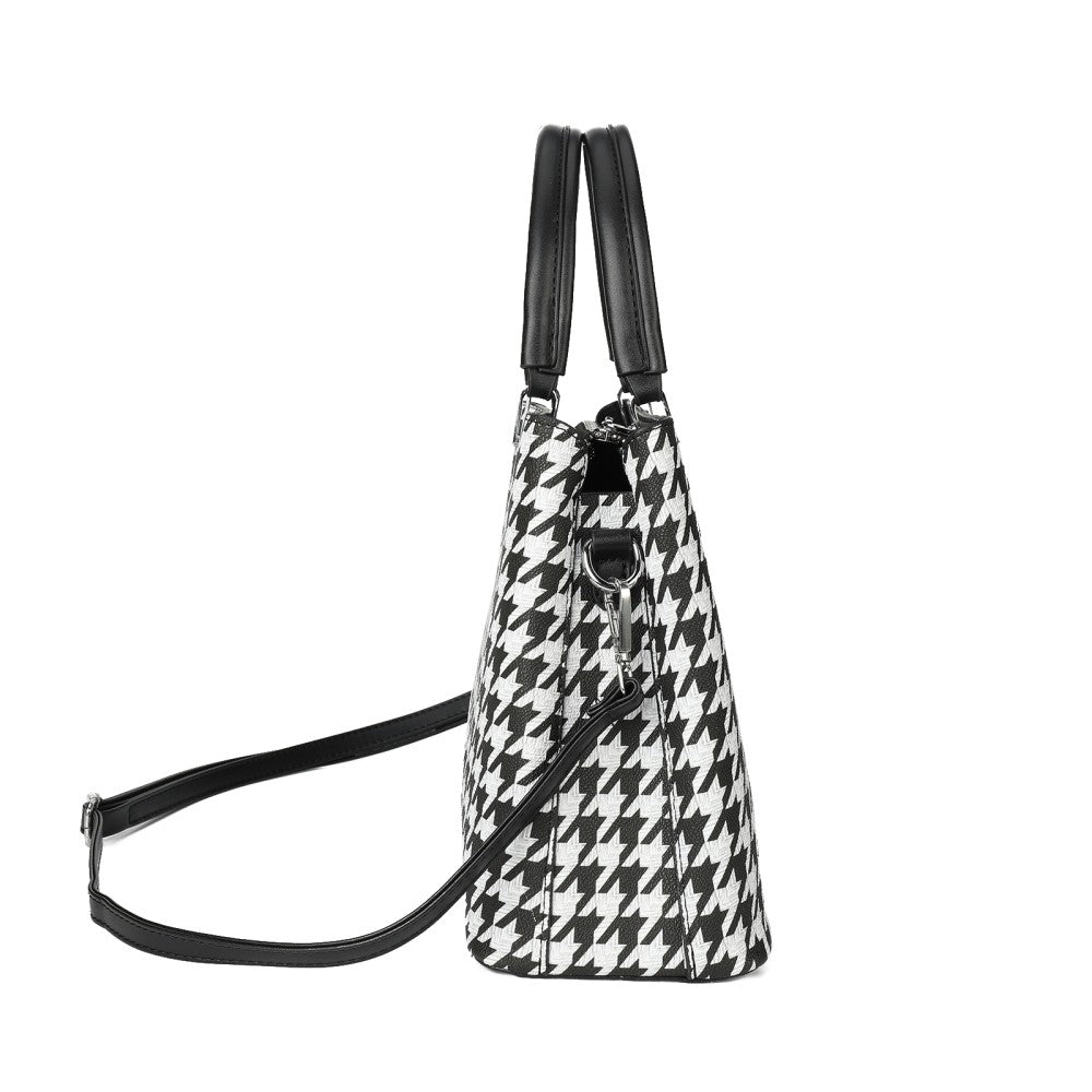 PU Leather Houndstooth Handbag with Matching Purse – Large Capacity Tote Bag Set