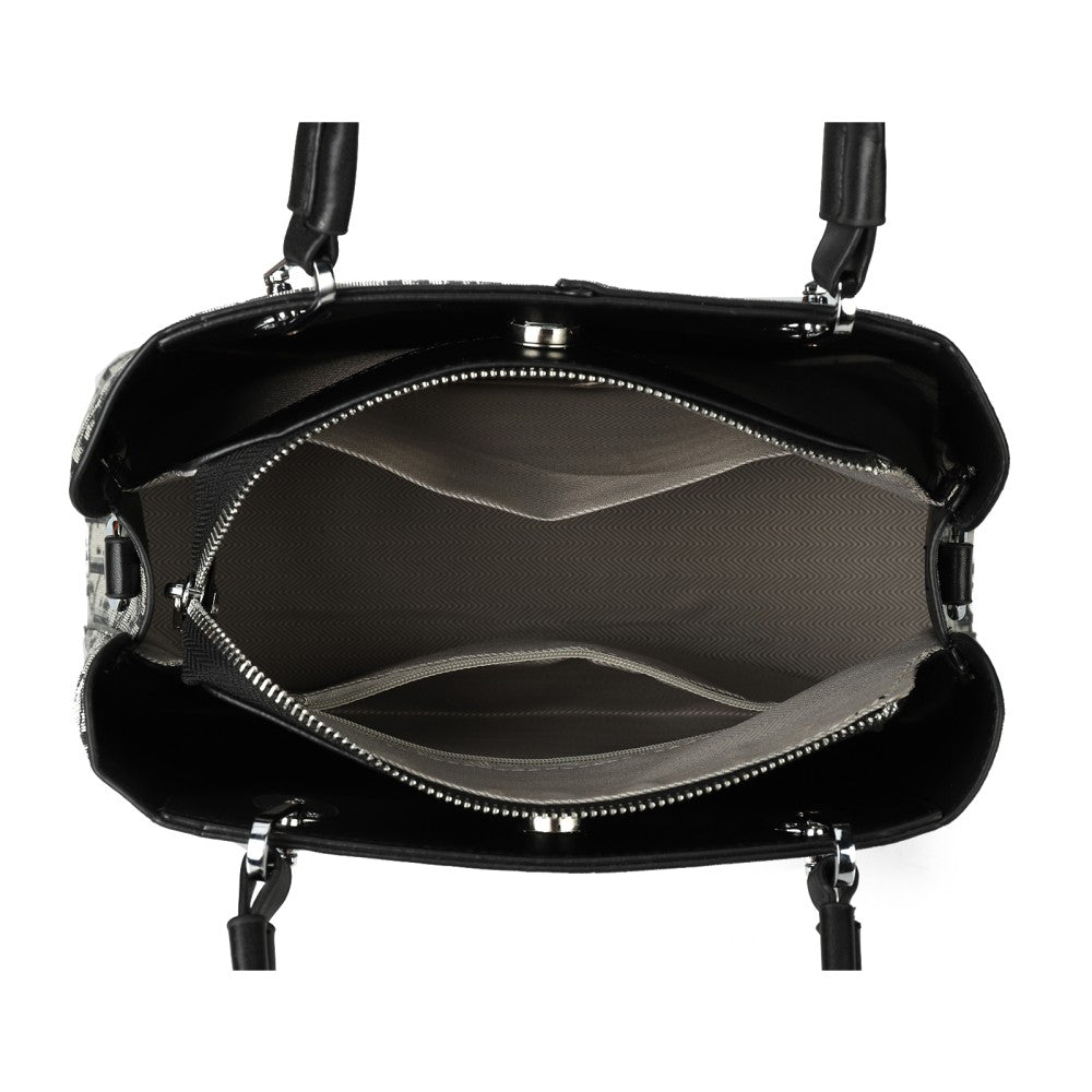 PU Leather Tote Handbag with Matching Purse – Monogram Pattern Shoulder Bag Set