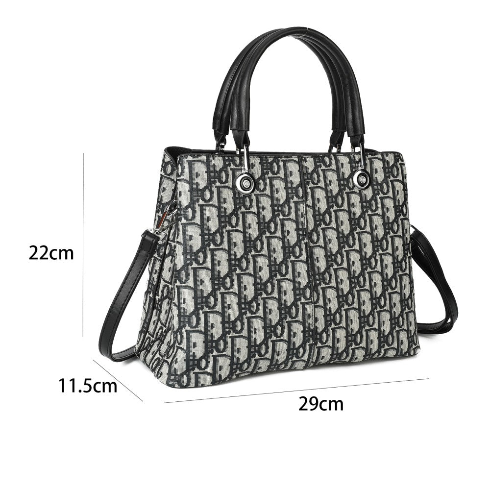PU Leather Tote Handbag with Matching Purse – Monogram Pattern Shoulder Bag Set