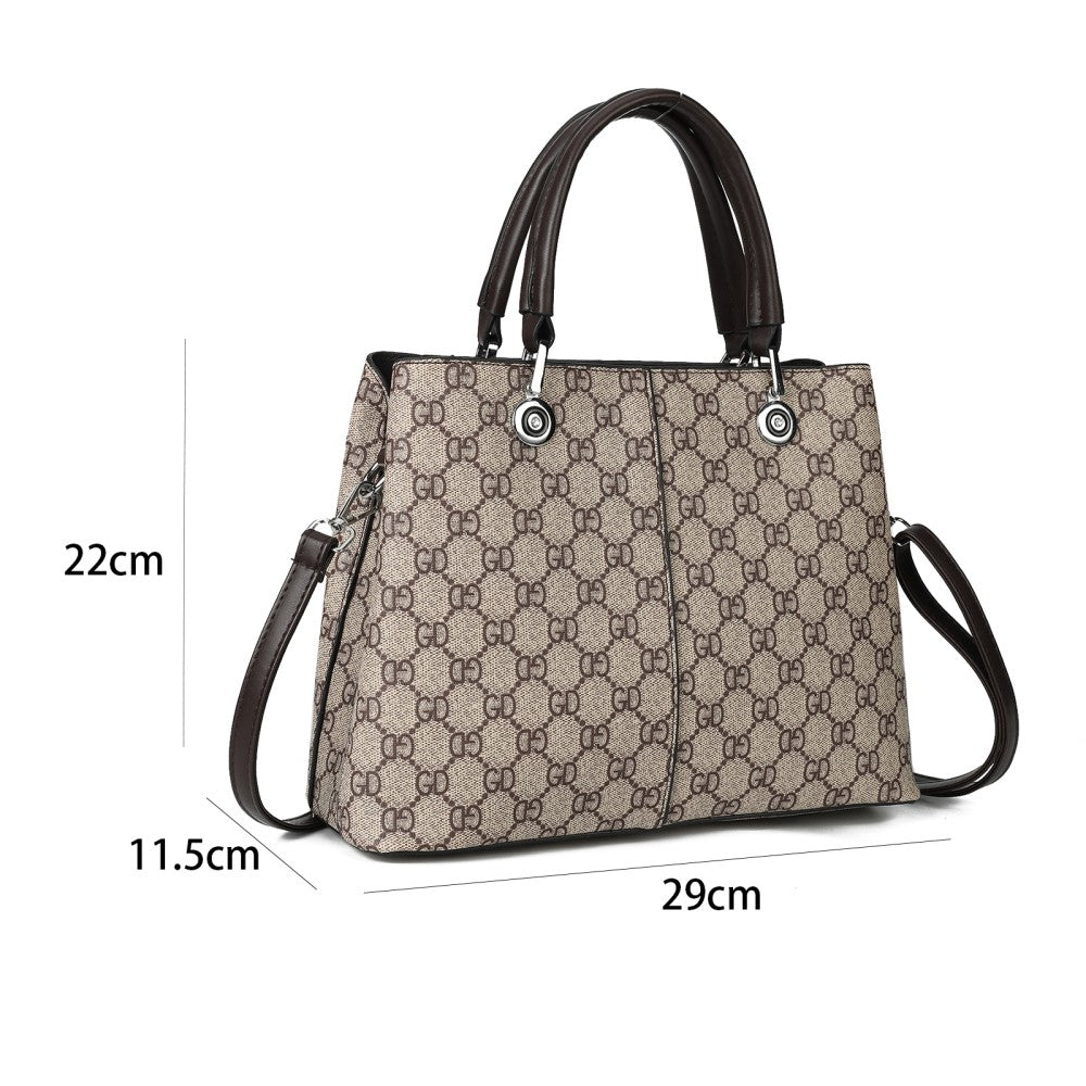 PU Leather Tote Handbag with Matching Purse – Monogram Print Shoulder Bag Set