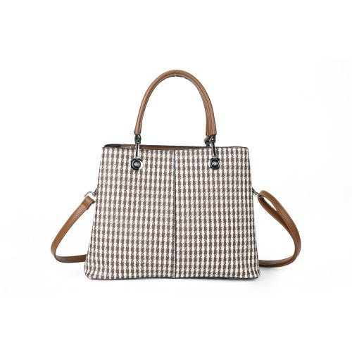 QIANNIAO PU Leather Houndstooth Handbag with Matching Purse – Stylish Tote Shoulder Bag for Women