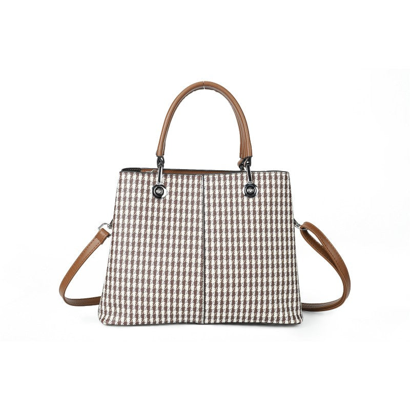 QIANNIAO PU Leather Houndstooth Handbag with Matching Purse – Stylish Tote Shoulder Bag for Women