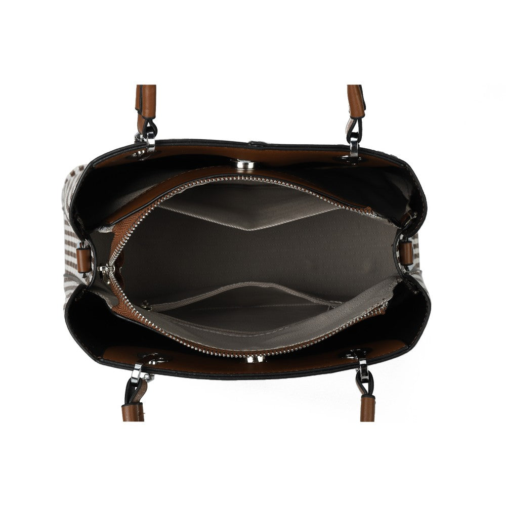 QIANNIAO PU Leather Houndstooth Handbag with Matching Purse – Stylish Tote Shoulder Bag for Women