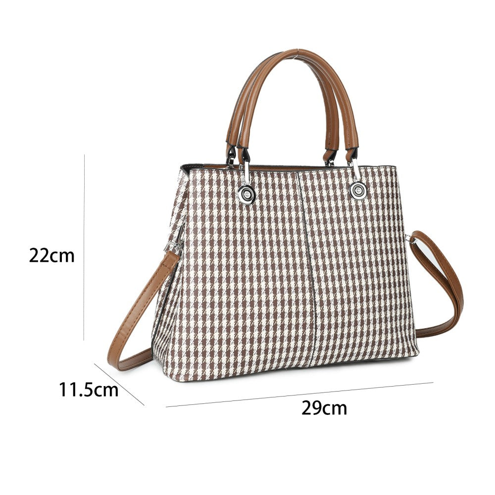 QIANNIAO PU Leather Houndstooth Handbag with Matching Purse – Stylish Tote Shoulder Bag for Women