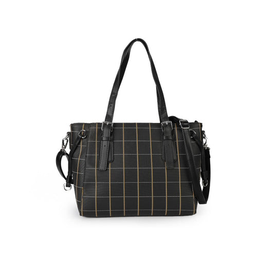 PU Leather Tote Handbag with Matching Purse – Grid Pattern Shoulder Bag Set