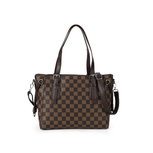 QIPANGE PU Leather Tote Handbag with Matching Purse – Classic Checkered Shoulder Bag for Women