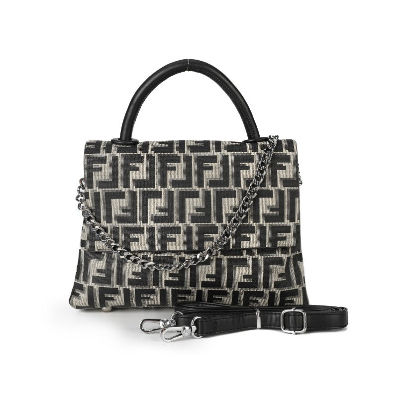 BLACK PU Leather Handbag with Chain Detail & Matching Purse – Elegant Designer-Inspired Shoulder Bag for Women