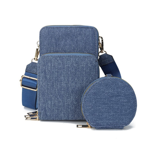 Women’s Canvas Crossbody Phone Bag with Coin Purse – Denim Blue, Lightweight Shoulder Bag for Travel & 4Everyday Use