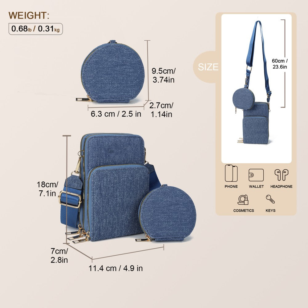 Women’s Canvas Crossbody Phone Bag with Coin Purse – Denim Blue, Lightweight Shoulder Bag for Travel & 4Everyday Use