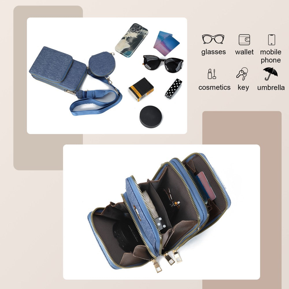 Women’s Canvas Crossbody Phone Bag with Coin Purse – Denim Blue, Lightweight Shoulder Bag for Travel & Everyday Use