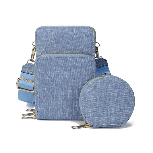 Women’s Canvas Crossbody Phone Bag with Coin Purse – Denim Blue, Lightweight Shoulder Bag for Travel & Everyday Use