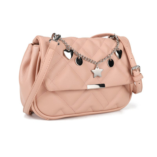 Pink Quilted Crossbody Shoulder Bag with Fancy Chain and Magnetic Closure