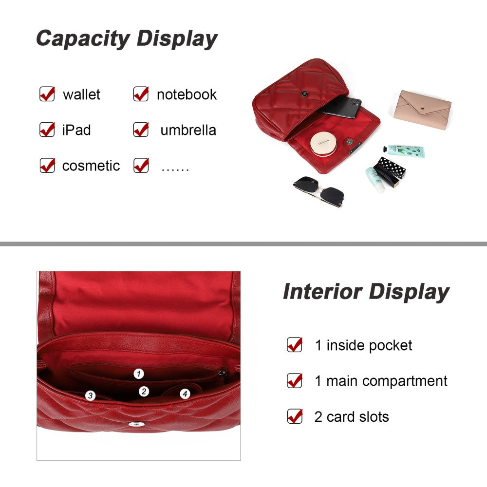 Red Quilted Crossbody Shoulder Bag with Fancy Chain and Magnetic Closure