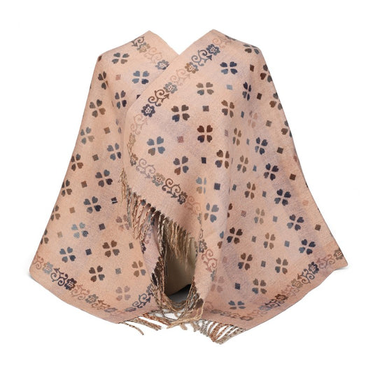 Floral Pattern Oversized Shawl with Fringe – 100% Cotton Wrap & Poncho Style (180cm × 65cm)