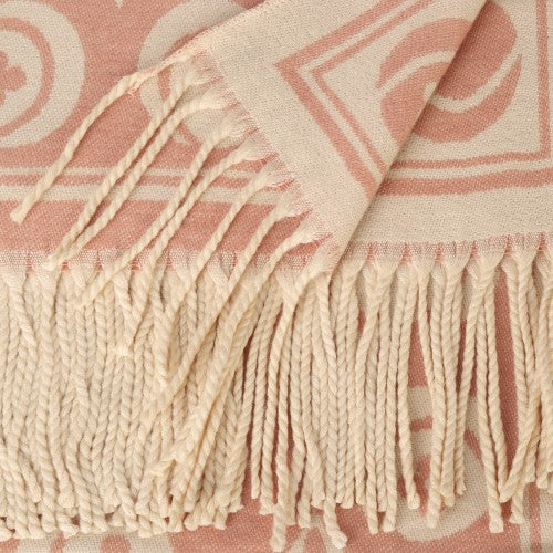 KHAKI Nova Monogram Fringe Cashmere Scarf