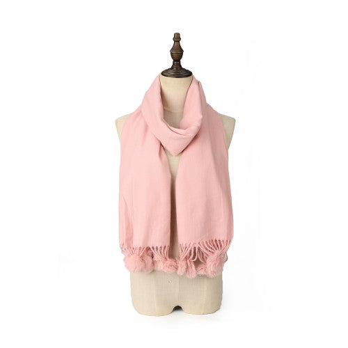 PINK Luxury Cashmere Pom Pom Scarf – Soft Warm Winter Shawl with Fringe Tassels
