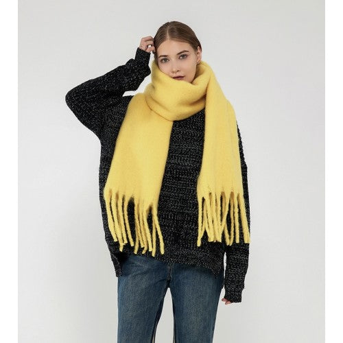 YELLOW Soft  Cashmere Winter Scarf – Oversized Warm Tassel Shawl for Women