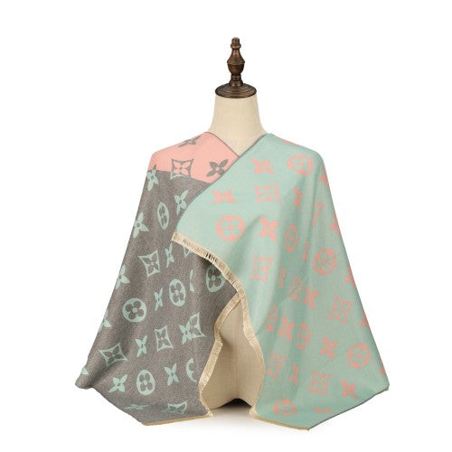 PINK BLUE Luxury Reversible Monogram Cashmere Scarf Shawl – Orange & Cream Designer Wrap
