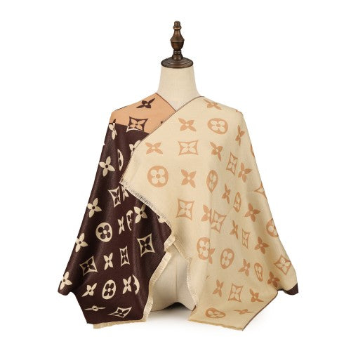 BLACK WHITE Luxury Reversible Monogram Cashmere Scarf Shawl – Orange & Cream Designer Wrap