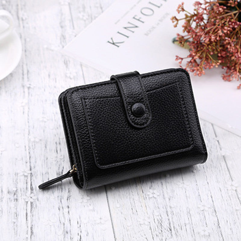 LB02848 BLACK Ladies' Simple PU Leather Short Zipper Purse