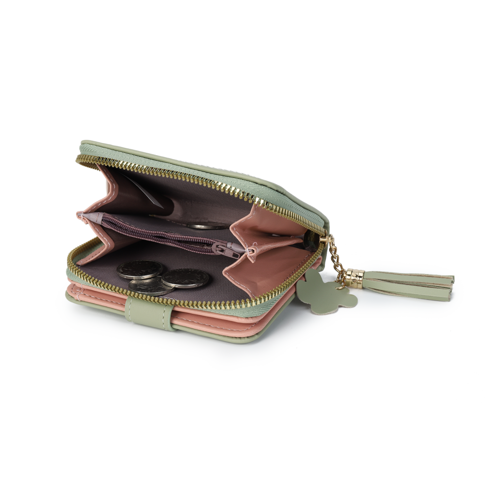 Tassel Accent Compact Wallet -GREEN