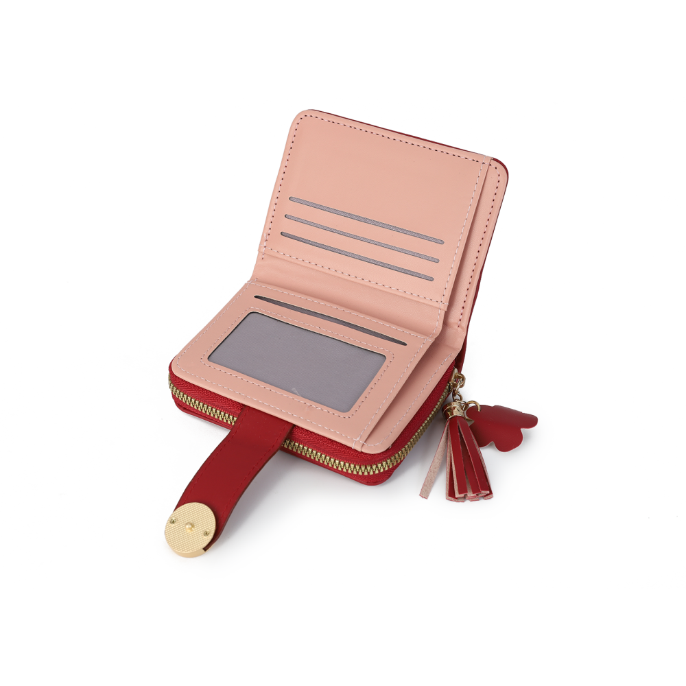 Tassel Accent Compact Wallet-RED