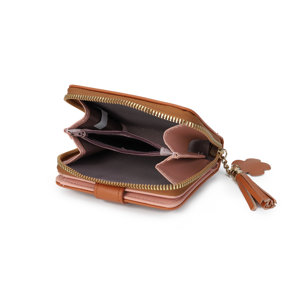 Tassel Accent Compact Wallet -Brown