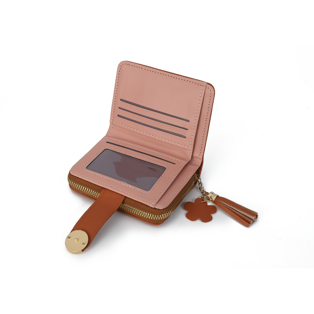 Tassel Accent Compact Wallet -Brown