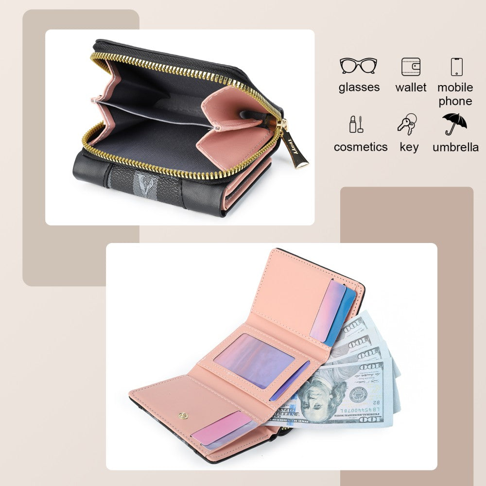 Checkered Accent Compact Wallet -BLACK