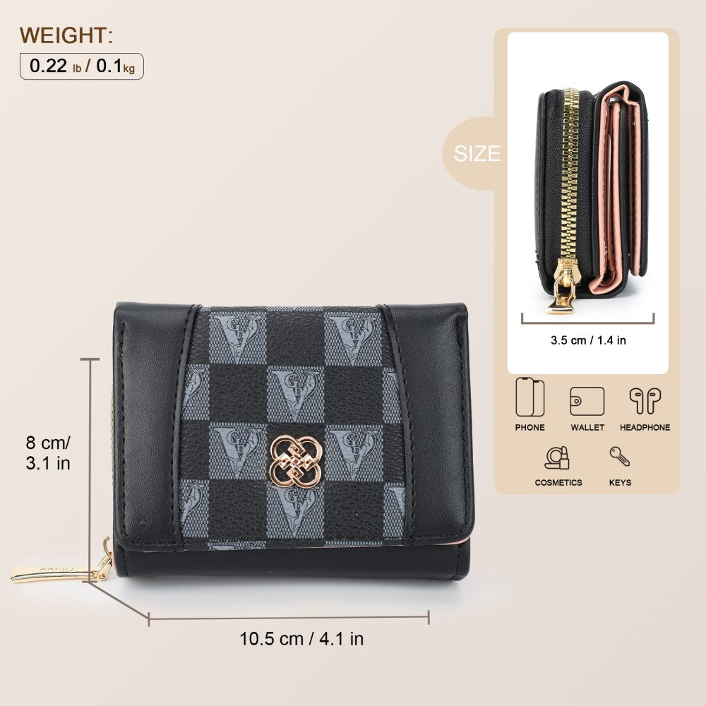 Checkered Accent Compact Wallet -BLACK